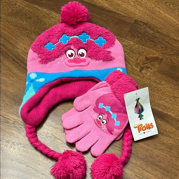 Trolls Other - Trolls Pink and Blue Knit Hat with Gloves